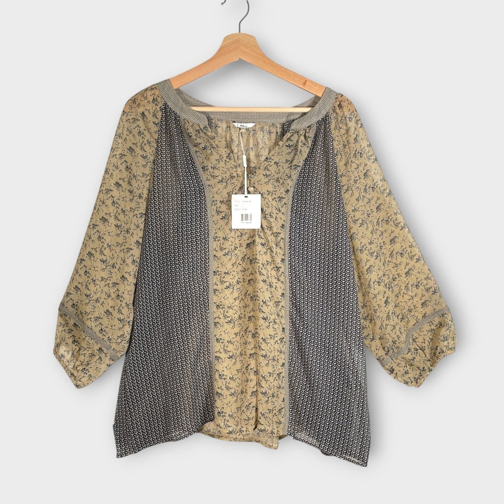 🦜 Milano Top Blouse LARGE V-neck Relaxed Fit Boho Casual NWT $66